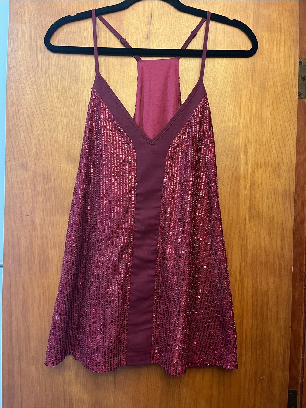 Sequined Burgundy Spaghetti Strap Mini Dress